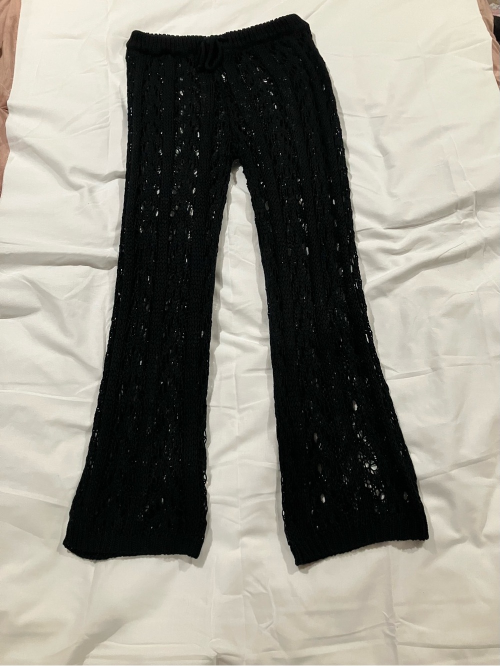 Kids Black Knit Flare Pants